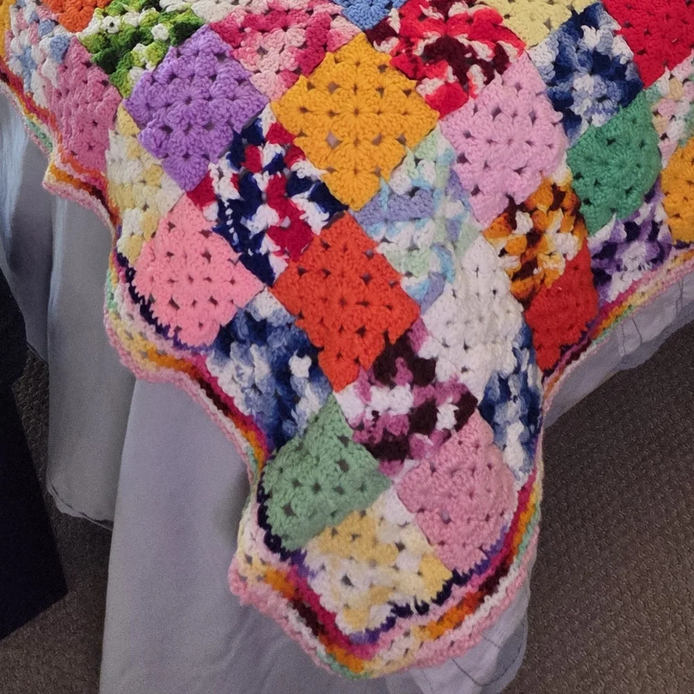Vintage Granny Multicolor Square Crochet Throw Blanket or Afghan Extra Large